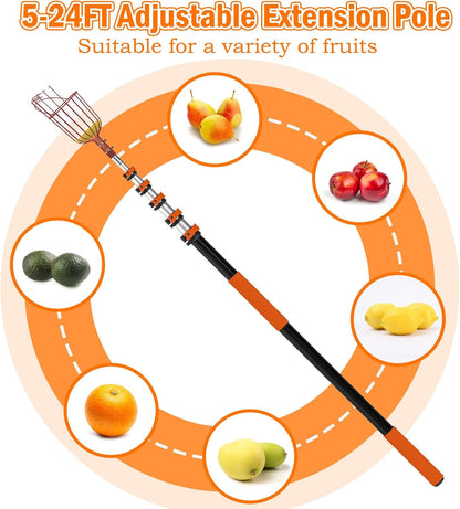 SISIUPASSIE 30FT Reach Fruit Picker, Apple Picker Pole with Basket Telescoping Tool for Apple Lemon Orange Mango Avocado Fruit Tree Picking