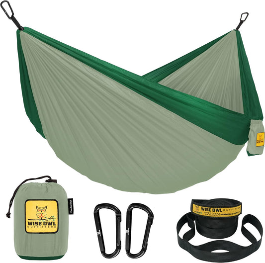 Wise Owl Outfitters Camping Hammock – 500lbs Portable Hammock with Tree Straps - Travel, Backpacking, Hiking, Outdoors Camping Gear - Single or Double