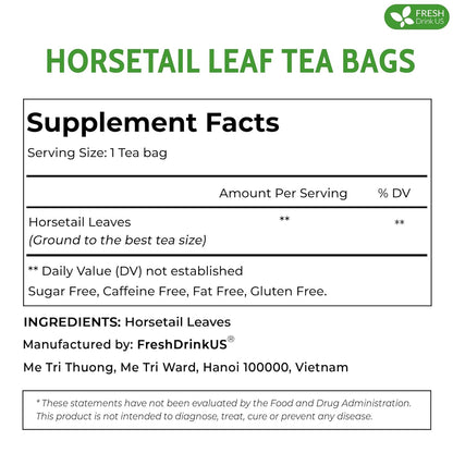FreshDrinkUS, Premium 120 Horsetail Leaf Tea Bags, 100% Natural & Pure from Horsetail Loose Leaves Herbal Tea. Made with Natural Material Tea Bags. No Sugar, No Caffeine, No Gluten, Vegan.