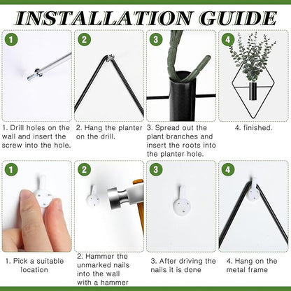 Jexine Hanging Planters with Artificial Eucalyptus Metal Hanging Vase Indoor Plants Holder Modern Geometric Boho Bathroom Wall Decor for Living Room Home Office (Black,4 Pcs)