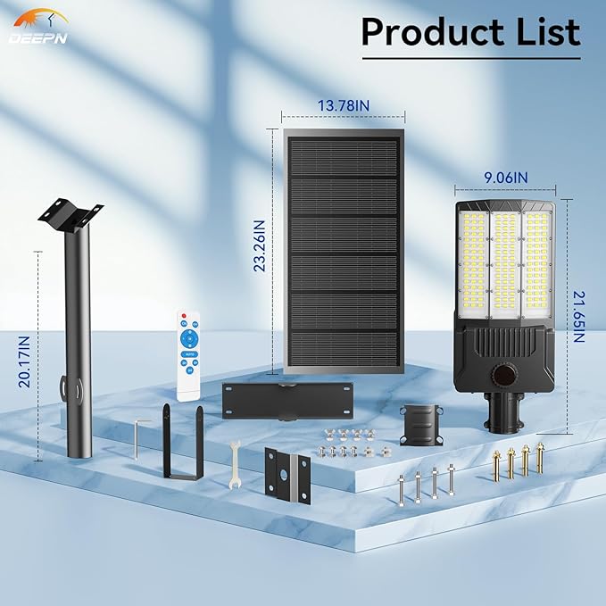 Deepn Solar Street Lights Outdoor, 10000W LED Security Flood Lights with Motion Sensor & Dusk to Dawn, IP67 Waterproof Aluminum Commercial Solar Outdoor Lights for Parking Lot, Street 2 Pack, SZ3000-2