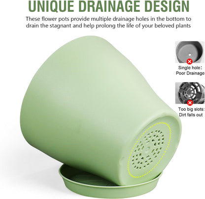 6 inch Plastic Nursery Pots, 16 Pack Plant Pots for Small Indoor Outdoor Plants, Flower Pots with Drainage Holes and Saucers, Decorative Seedling Starter Planters for House Plants, Colorful