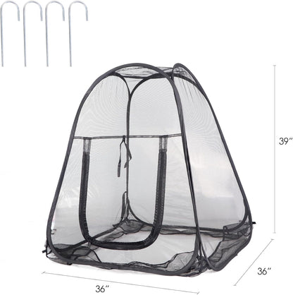 RESTCLOUD Mesh Plant Cover from Animals, Plant Netting Pest Guard Cover, Plant Tent Cage Pop-up with 4 Stakes for Vegetables, Fruits, Flowers (Black, 36 x 36 x 39 Inches)