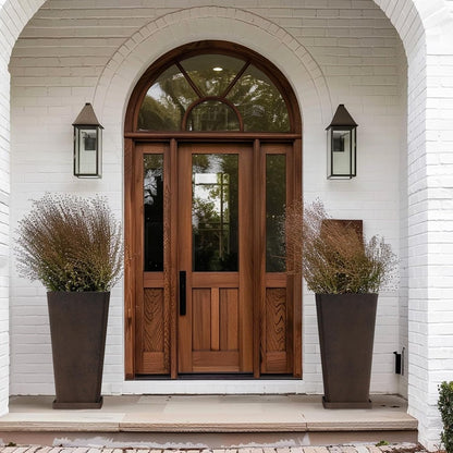 LA JOLIE MUSE 26 inch Tall Planters for Outdoor Plants,Set of 2 Tapered Planters with Trays,Iron Plastic Rectangular Tall Planters for Front Door, Patio and Deck, 26'' Iron With Tray