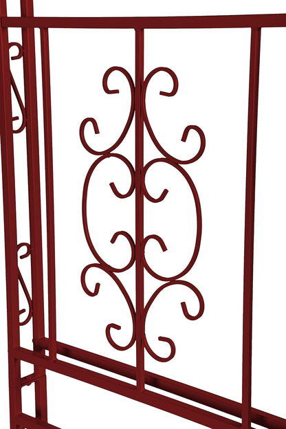Evergreen Plow & Hearth Arch Metal Outdoor Garden Arbor | Montebello | 7 Feet Tall | Red | Iron Trellis Lattice for Climbing Plants | Wedding | Outdoor Patio Decor (Red)