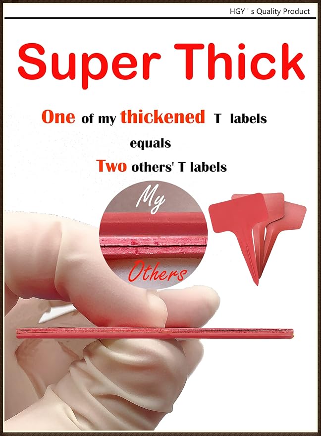 Red Thick Plant Labels Plastic Plant T-Type Tags Nursery Garden Labels 100 Pcs