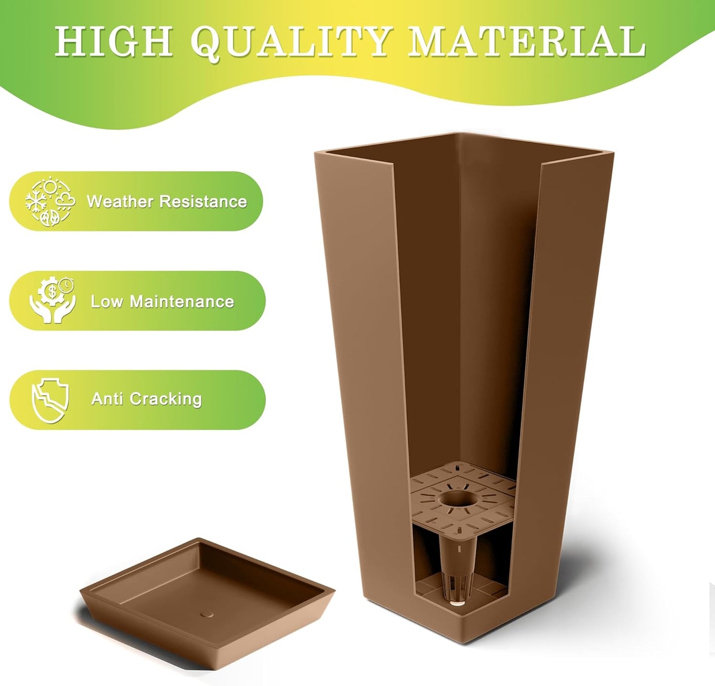 Set of 2 Tall Planters, 24" Large Indoor Outdoor Flower Pots with Tray, Modern Tapered Planters for Porch, Patio, Garden, Backyard