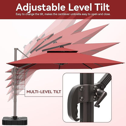 9x12 FT Patio Umbrella with base, Large Cantilever Rectangular Double Top Heavy Duty Offset Umbrellas with 360° Rotation, Outdoor shade for Garden Deck Pool, Red