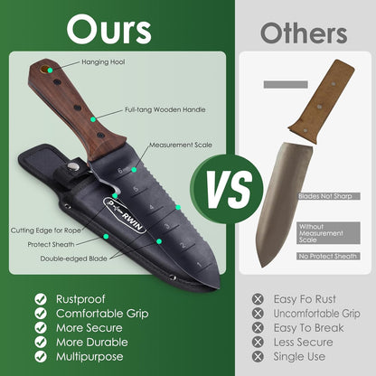 Hori Hori Garden Knife, Garden Tools with Sheath for Weeding,Planting,Digging, 7" Stainless Steel Blade with Cutting Edge, Full-Tang Wood Handle with Hanging Hole