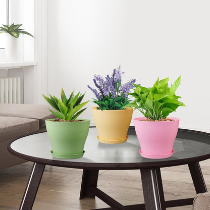 6 inch Plastic Nursery Pots, 16 Pack Plant Pots for Small Indoor Outdoor Plants, Flower Pots with Drainage Holes and Saucers, Decorative Seedling Starter Planters for House Plants, Colorful