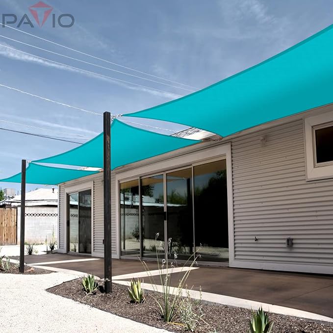 Patio Paradise 11' x 14' Sun Shade Sail Waterproof Turquoise Rectangle Shade Canopy UV Block Tarp Cloth Outdoor Patio Cover for Garden Backyard Deck Awning