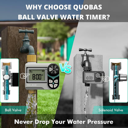 [2 Pack] QUOBAS Low Pressure Water Timer for Garden Hose, Automatic Sprinkler Timer with Brass Inlet & Outlet, Rain Delay/Manual Watering/Automatic Watering System for Yard, Lawn, and Rain Barrel