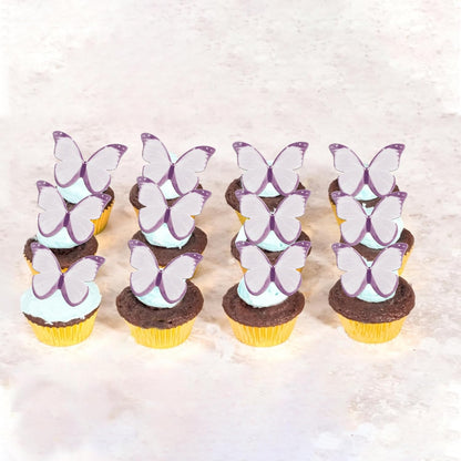 50 PCS Edible Butterfly Cupcake Toppers Wafer Paper Butterfly Cake Decorations Edible Butterfly Party Cupcake Decorations for Baby Shower Wedding Birthday Party Food Decorations Supplies Purple