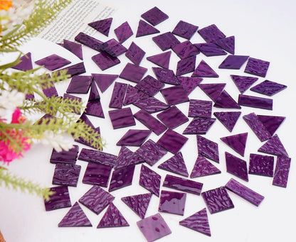 200G Oversize Transparent Glass Mosaic Tiles for Crafts, 4 Shapes Textured Cathedral Stained Glass Mosaic Pieces for Mosaic Art Decor, Violet Purple