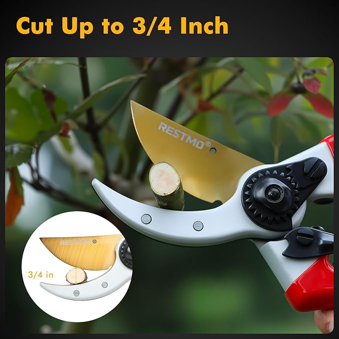 RESTMO 8.6" Professional Pruning Shears, Premium Titanium SKS5 Steel Blade, Forged Aluminum Handles for Durability & Long-Lasting Sharpness, Bypass Pruners for Gardening, Clippers & Scissor Tool