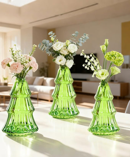 Nacome Christmas Tree Propagation Stations: 3PCS Plant Terrarium Glass Vases for Home Office Decor, for Plant Lovers Women Mom (Green)
