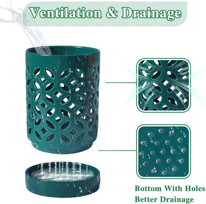 Orchid Pot 4 Inch, Orchid Pots with Holes & Saucers for Repotting, Breathable Slotted Orchid Pots Flower Plant Nursery Pot Green