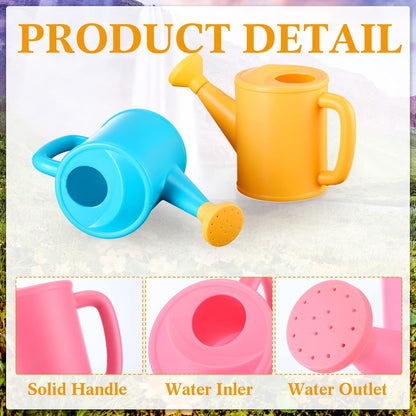 Meooeck 6 Pieces Plastic Watering Can for Kids Small Beach Toy Watering Can Toys for Childs Toddler Boys Girls Water Play Outdoor Gardening Play Time Practical Use, Yellow, Pink, Blue