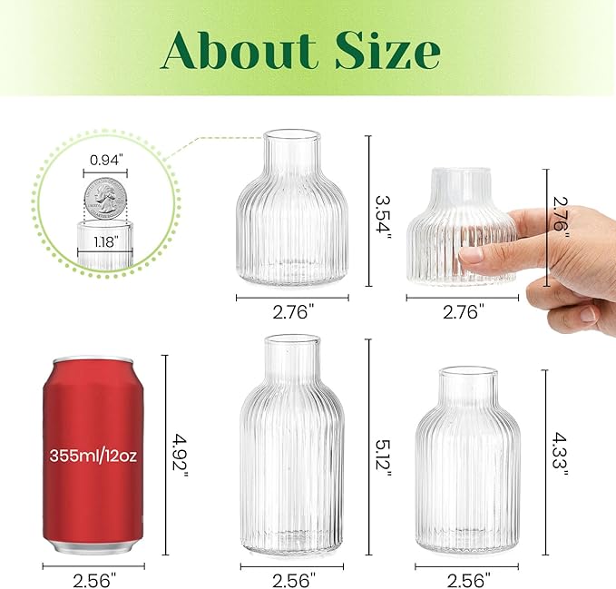 Hewory Glass Propagation vases for Plants: 4 PCS Ribbed Propagated Plant Holders for Hydroponic Cutting Flowers - Clear Propagation Stations Terrarium Jars for Home Office Decor Plant Lover Gifts