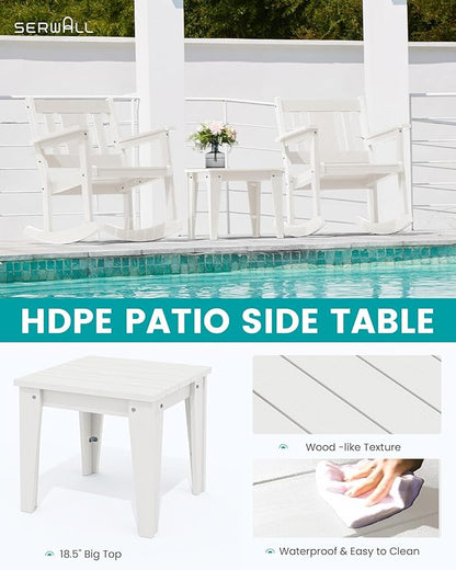 SERWALL 3 Piece Rocking Bistro Set, HDPE Outdoor Patio Table and Chairs, All Weather Outdoor Rocking Set for Backyard,Porch, Poolside, Balcony, and Garden- White