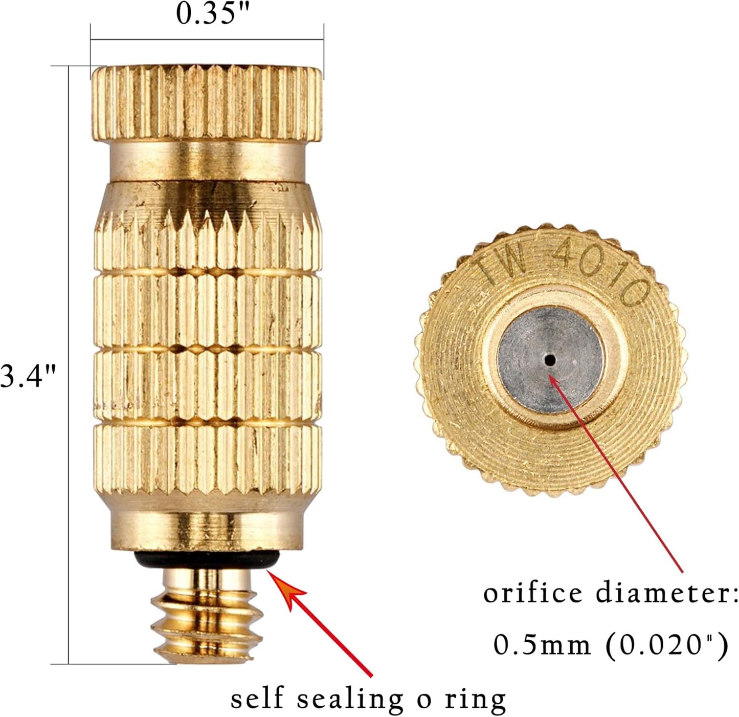 Mornajina 30Packs Brass Misting Nozzles for Outdoor Cooling System, Misting System Heads Sprayer 0.020" (0.5 mm) 10-24 UNC, High Pressure