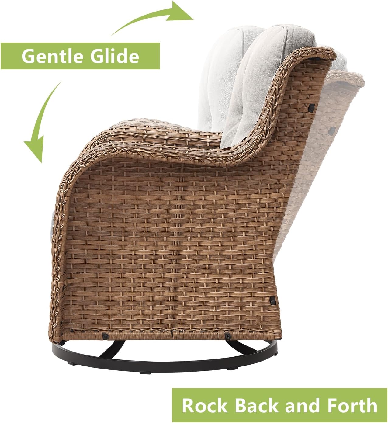 Outdoor Wicker Patio Furniture Set - 6 Piece Rattan Patio Conversation Set with 2 Rocking Swivel Chairs,2 Ottomans,1 Loveseat and 1 Coffee Table for Porch Deck Backyard Garden(Yellow/Beige)