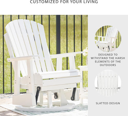 Signature Design by Ashley Hyland Wave Casual Weather Resistant HDPE Outdoor Swivel Glider Chair, White