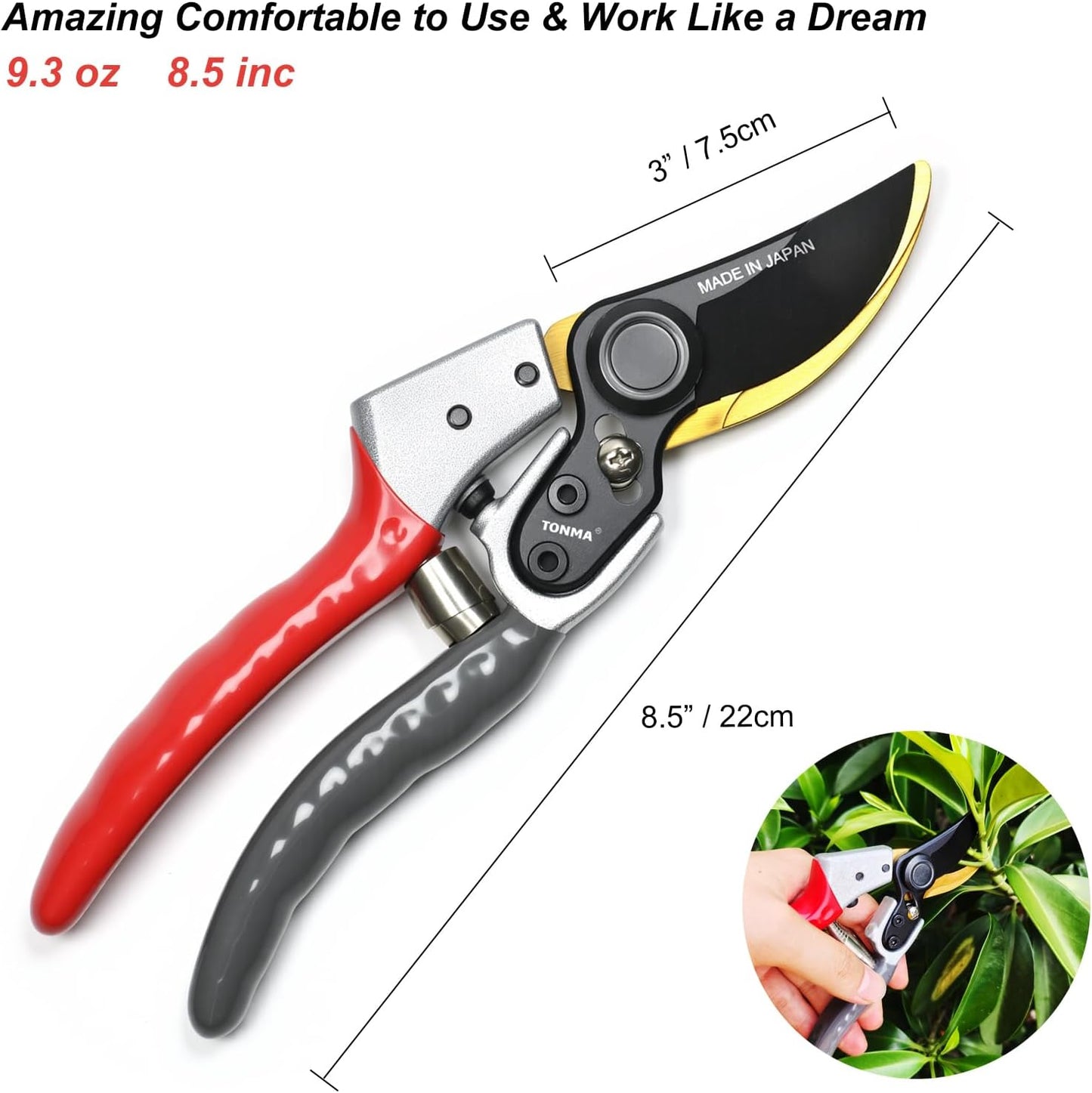 TONMA Bypass Pruning Shears [Made in Japan] 8 Inch Heavy Duty Garden Shears for Gardening, Professional Hand Pruners Garden Clippers with Japanese SK4 Steel Blades, Ergonomic Non-Slip Grip