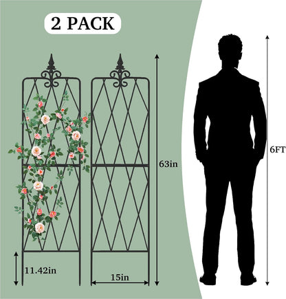 Garden Trellis for Climbing Plants Outdoor, 70"X18" Metal Trellises, Decorative Garden Fencing Flower Trellis with Durable Powder Coating for Vines Plant Rose, Vegetable Support, Black (2, Pattern-A)