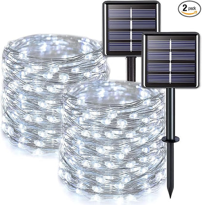 JMEXSUSS 2 Pack Solar String Lights Outdoor Waterproof, Each 33FT 100 LED Solar Christmas Lights Outdoor, 8 Modes White Fairy Light for Outside Yard Tree Patio Garden Wedding Christmas Decorations