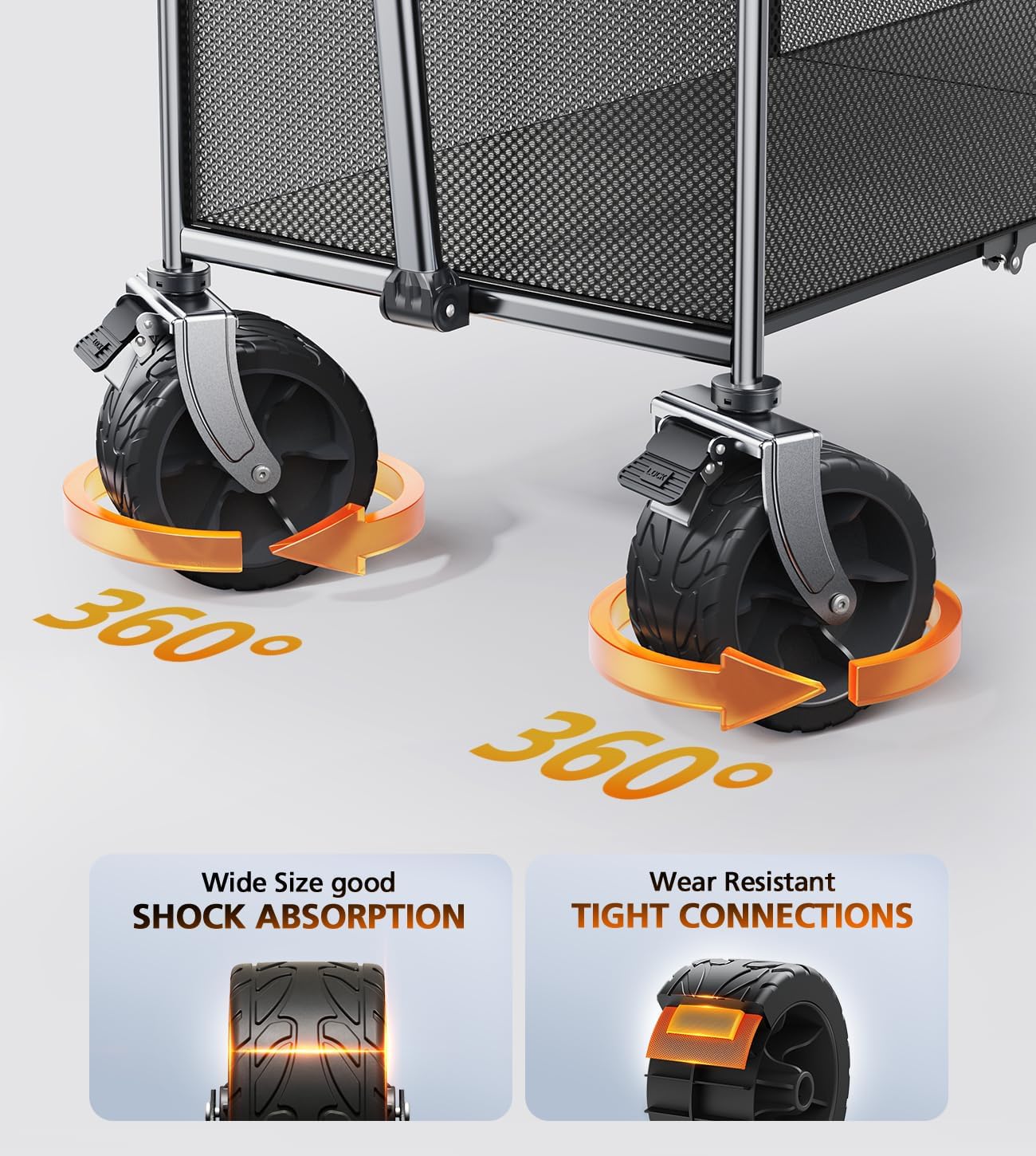 Double Decker Wagon, 480Lbs Capacity, Big Wheels & Side Pocket, Folding Wagon for Shopping, Garden, Camping, Fish - Grey