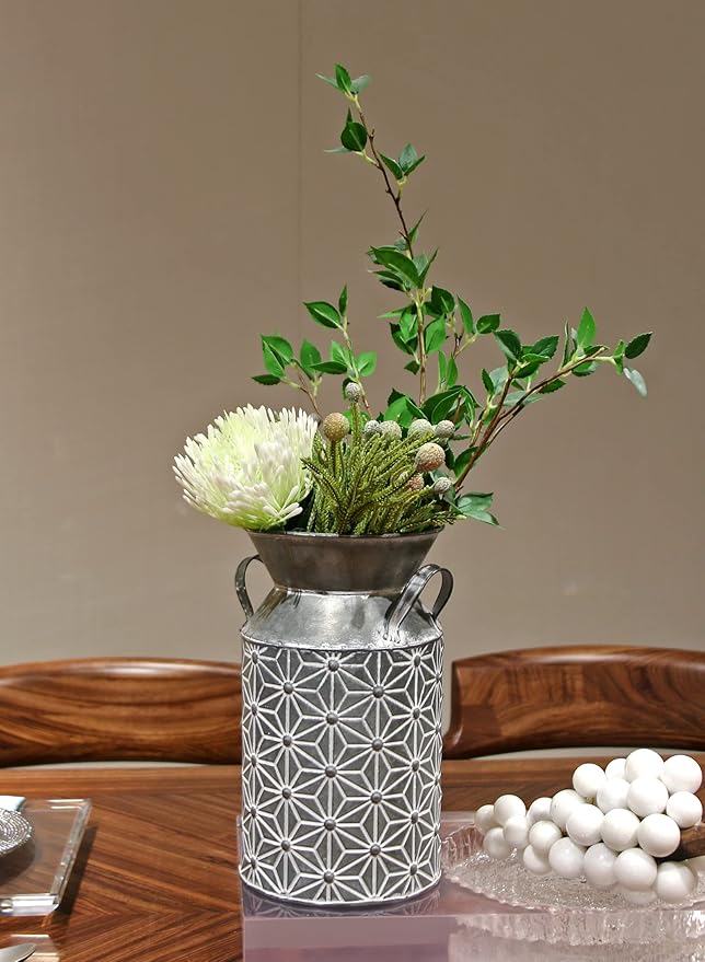 Vintage Galvanized Metal Milk Can, Farmhouse Decorative Flower Vase, Rustic French Country Milk Jug for Home Decor,10.6''H…
