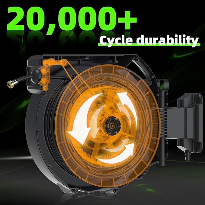 Retractable Garden Hose Reel 1/2" x130 ft, Automatic Hose Reel with 7 Pattern Nozzle, Any Length Lock Wall Mounted &180 Deg Swivel