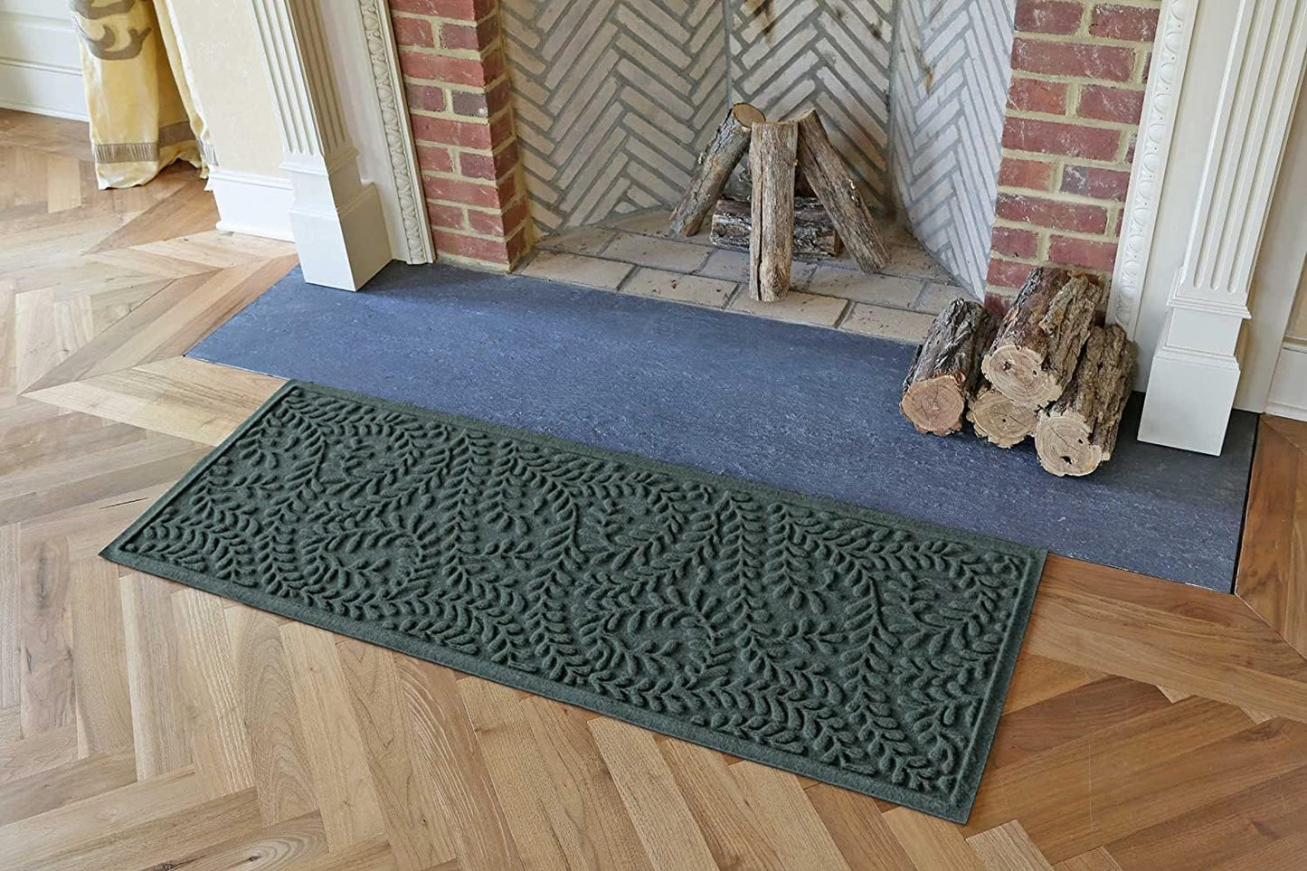 WaterHog Indoor/Outdoor Door Mat, 2' x 5', Made in USA, Durable & Skid-Resistant Front Door Rug, Decorative, Water-Trapping & Heavy-Duty Entryway Floor Mat For Your Home, Boxwood Collection, Evergreen