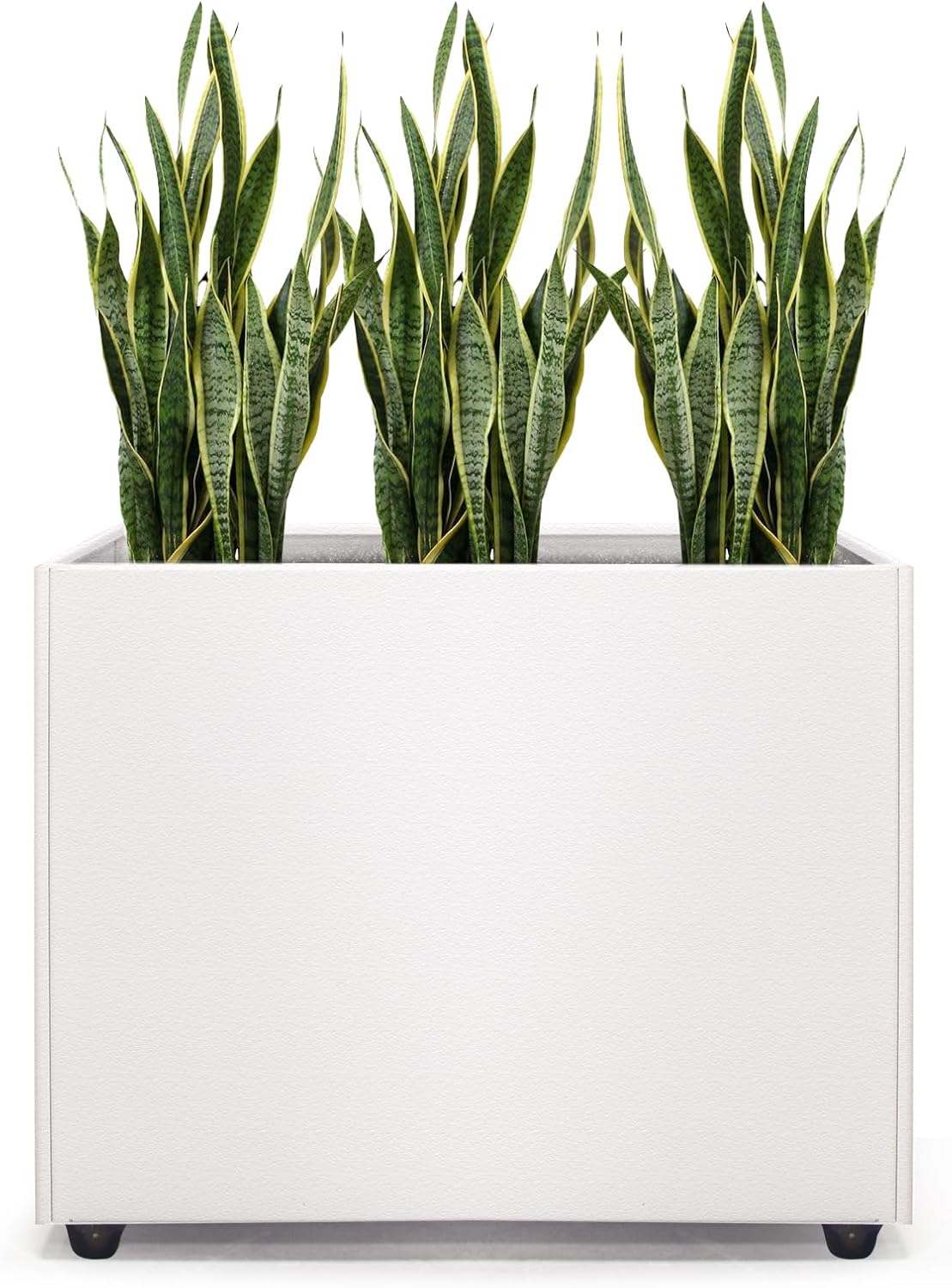 Planter Box Rectangular Block - 16×12×12IN Galvanized Steel Metal Long Box Planter Easy Installation Modern Outdoor Tall Planters All-Weather Use with Drainage Holes for Patio/Porch(White)