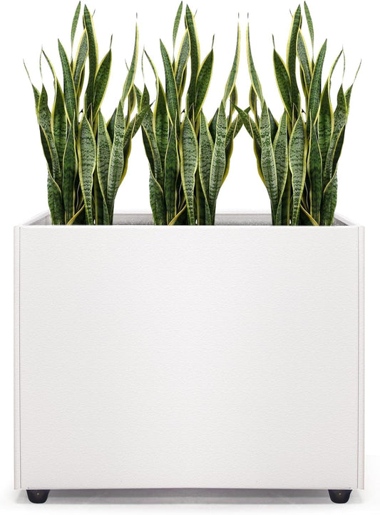 Planter Box Rectangular Block - 16×12×12IN Galvanized Steel Metal Long Box Planter Easy Installation Modern Outdoor Tall Planters All-Weather Use with Drainage Holes for Patio/Porch(White)