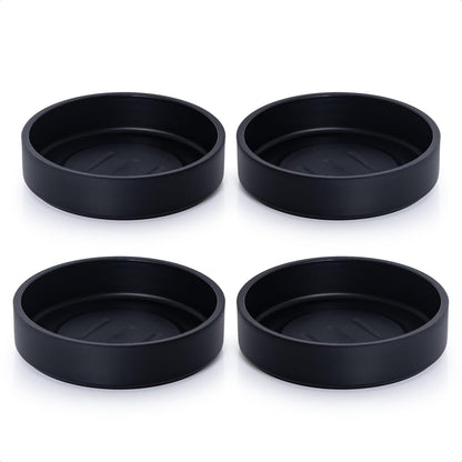 Phoenix Vine 4 Inch Plastic Plant Saucer Water Drip Tray, Heavy Sturdy Round Plant Drainage Tray for Indoors Outdoor, Set of 4, Matte Black, 21-TY-4B-4
