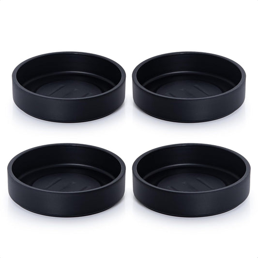 Phoenix Vine 4 Inch Plastic Plant Saucer Water Drip Tray, Heavy Sturdy Round Plant Drainage Tray for Indoors Outdoor, Set of 4, Matte Black, 21-TY-4B-4