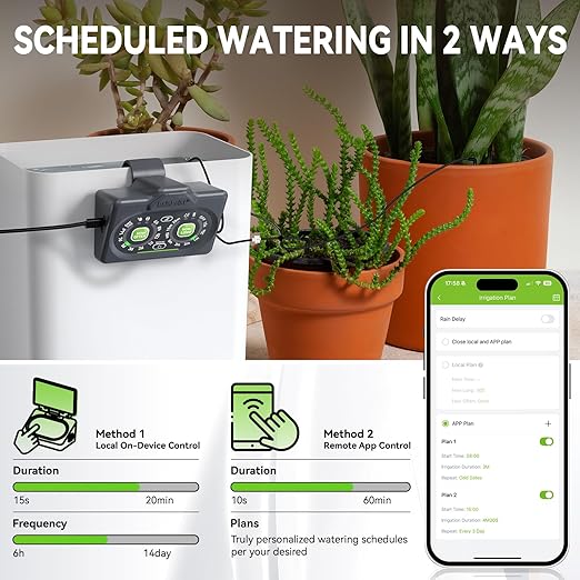 RAINPOINT Smart Automatic Watering System for 15 Potted Plants,Dual Powered, Local Control & Remote WiFi/App Control, Solar Drip Irrigation for Indoor,Balcony, Grow Tent, Low Water Auto-Shutoff