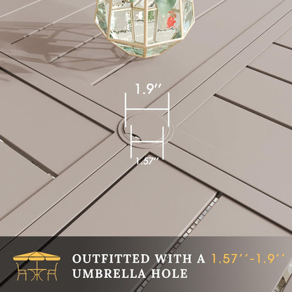 VICLLAX Round Patio Table with Adjustable Umbrella Hole for 8, All Weather Metal Outdoor Dining Table for Lawn Garden, 53.1" Outdoor Coffee Table, Cream Color Frame