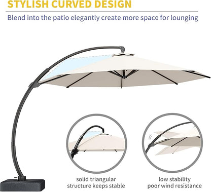 Kingdura 11ft Cantilever Patio Umbrella with Base Included, Large Round Offset Outdoor Pool Umbrella, 360° Rotation & Infinite Tilt, Heavy Duty Aluminum Frame for Deck Backyard, Creamy White