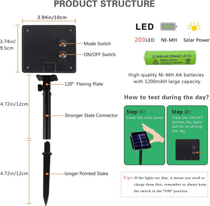 SANJICHA Extra-Long Solar String Lights Outdoor, 2-Pack Solar Powered Fairy Lights Waterproof, Silver Wire 8 Modes Solar Twinkle Light for Tree Garden Party Xmas Wedding Decor(Cool White)