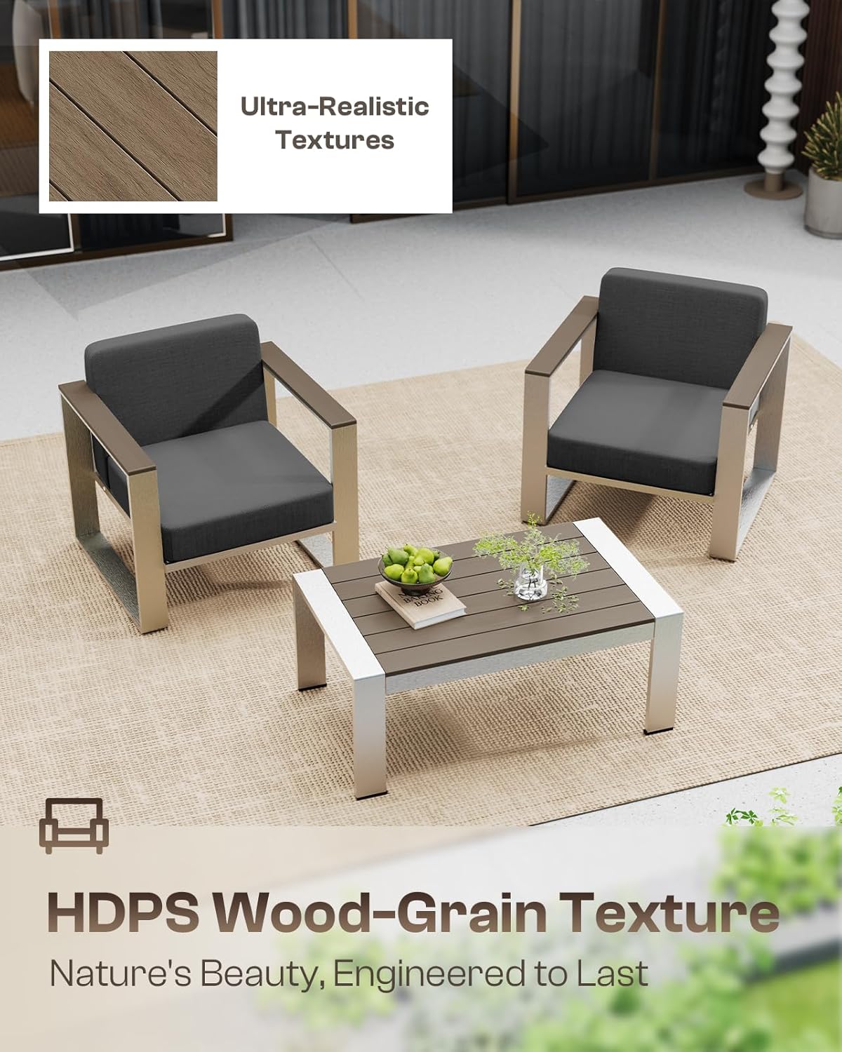 Aluminum Outdoor Patio Furniture, 1 Piece Loveseat, All-Weather Metal Modern Outside Sofa for Deck, Porch (LightGray)