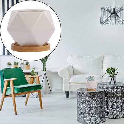 3 Sets Ceramic Succulent Flowerpot with Tray Geometric Bonsai Planter Pots for Indoor Succulents Seedling Pots with Air Permeability Cute Home Garden Decor