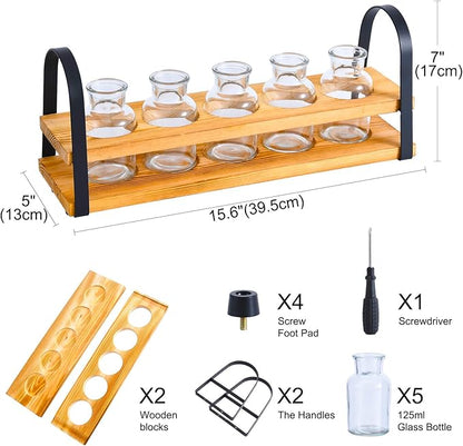 Plant Propagation Station with Wood Stand, Desktop Terrarium for Hydroponic, Flower Vase for Home, Kitchen, Office Decor, Plant Lover Gifts