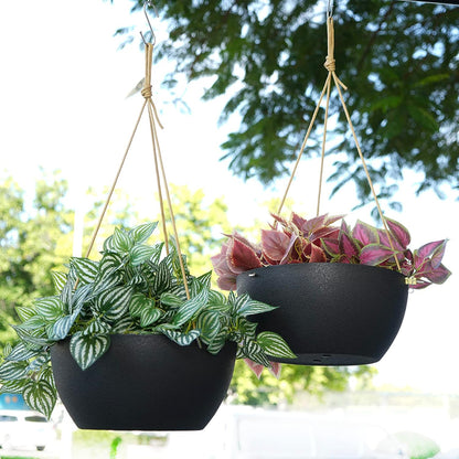 12 Inch 2 Pack Large Hanging Planters for Indoor Outdoor Plants, Plastic Hanging Basket Pots for House Plants Flowers, Black