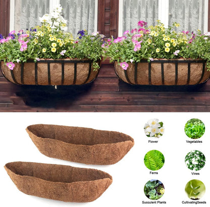 2 Pack Trough Coco Liner Fiber Replacement for Planters, 24/30/36/48 inch Half Moon Coconut Coir Planter for Window Box/Hanging Trough Planter, Garden Flower Vegetables Pot, Fence Flower Baskets