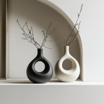 NOBULA Ceramic Bagel Vases C5 – Thoughtful for Mom – Elegant Set of 2 for Living Room, Bedroom or Table – Modern Home Decor She’ll Love – Perfect for Flowers & Plants