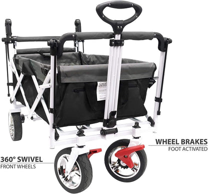 Creative Outdoor Push Pull Folding Wagon for Cargo | Beach Park Garden Sports & Camping | Black with Canopy