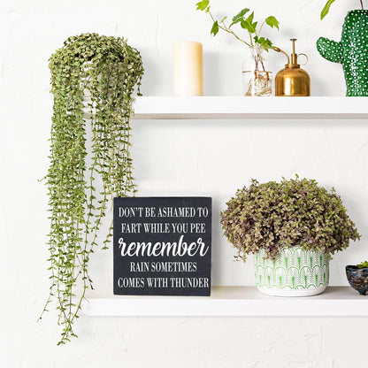 HTBIG Funny Bathroom Decor Don't be Ashamed to Fart While Peeing Toilet Washroom Sign Wooden Box Sign Rustic Black Wood Block Sign for Home Farmhouse Bar Toilet Washroom Shelf Decoration living room